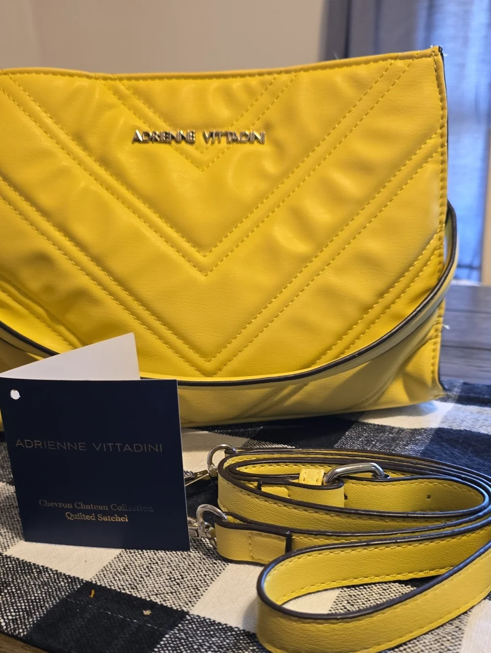 Adrienne Vittadini Bright Yellow Quilted Crossbody Bag